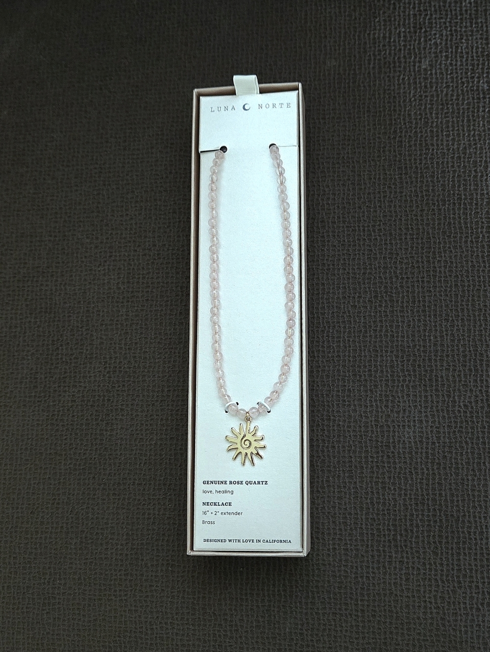 Luna🌙 Norte Rose🌹 Quartz Necklace with Stationary Gold💛 Sun☀️ Pendant - NIB - Picture 16 of 16